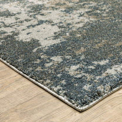 8' Blue And Beige Abstract Distressed Runner Rug