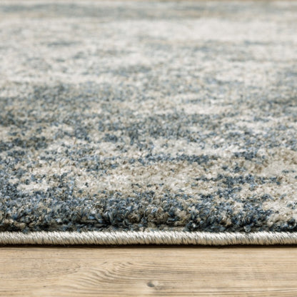 8' Blue And Beige Abstract Distressed Runner Rug