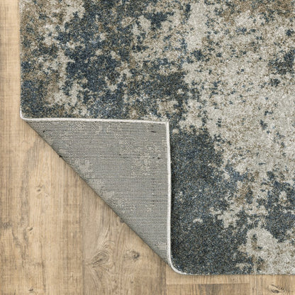 8' Blue And Beige Abstract Distressed Runner Rug