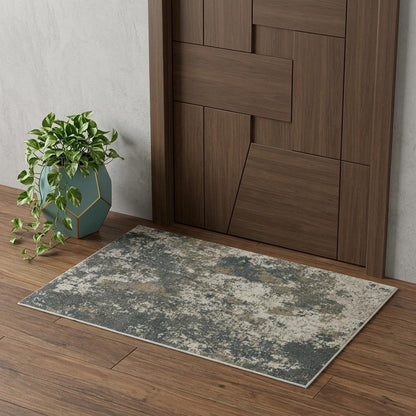 3' X 5' Blue And Beige Abstract Distressed Area Rug