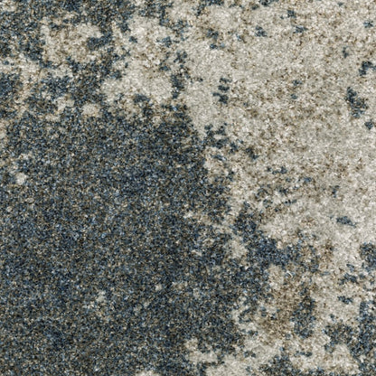 3' X 5' Blue And Beige Abstract Distressed Area Rug