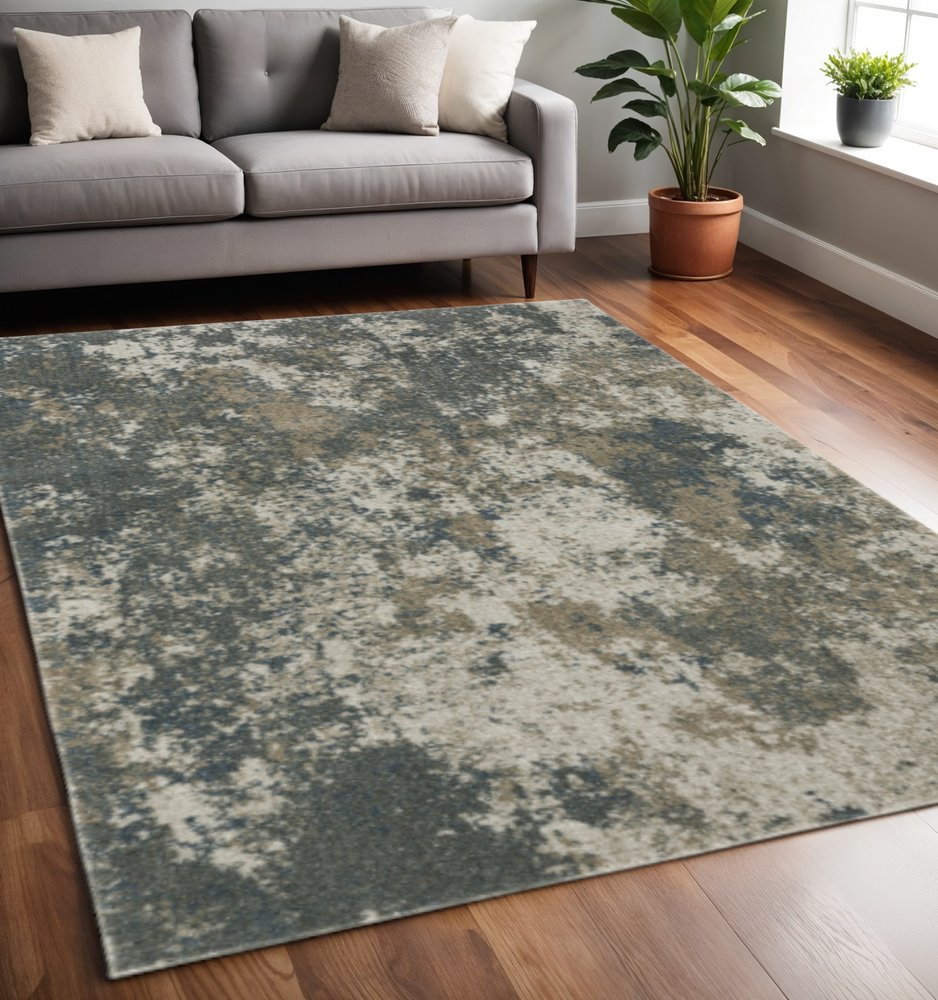 5' X 8' Tan and Gray Abstract Power Loom Area Rug