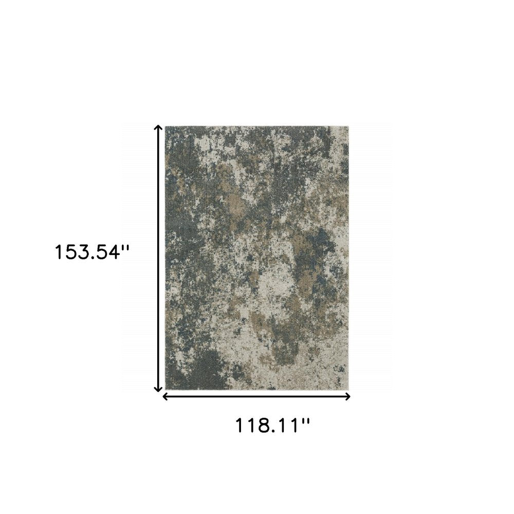 10' X 13' Blue And Beige Abstract Distressed Area Rug