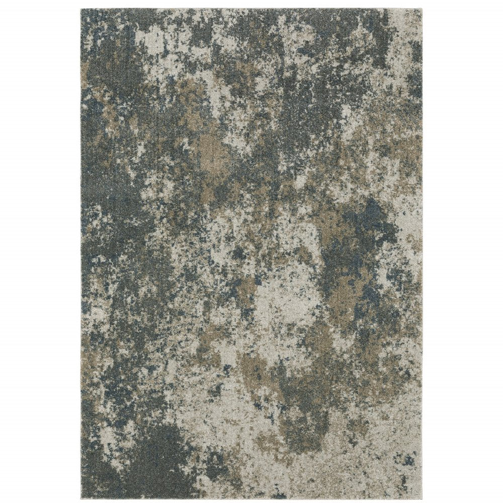 10' X 13' Blue And Beige Abstract Distressed Area Rug