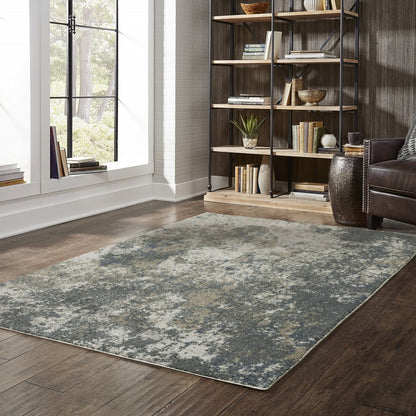 10' X 13' Blue And Beige Abstract Distressed Area Rug