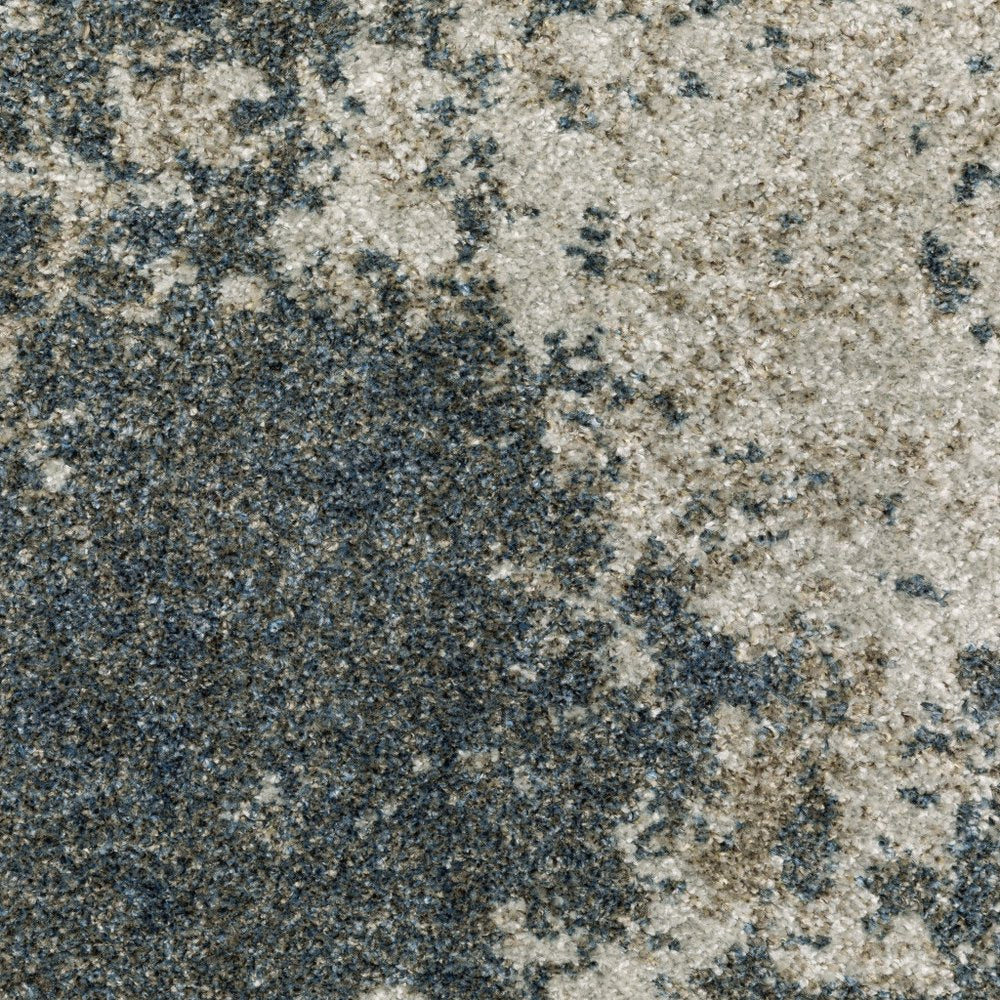 10' X 13' Blue And Beige Abstract Distressed Area Rug