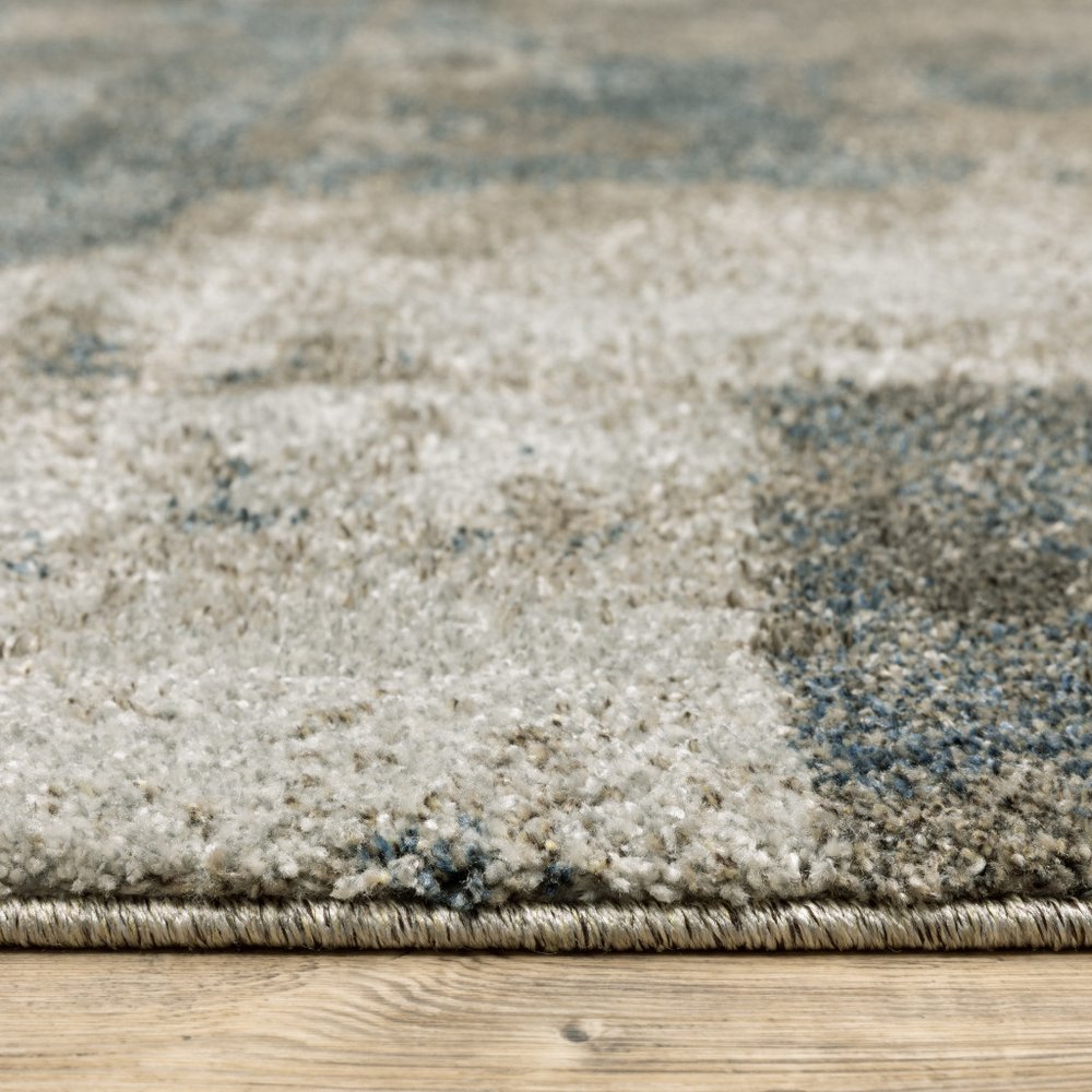 8' Teal Blue And Brown Geometric Distressed Runner Rug