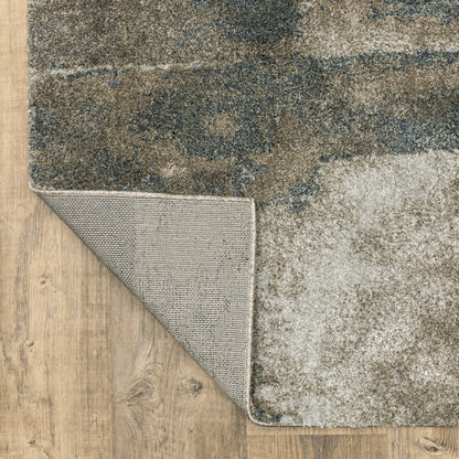 8' Teal Blue And Brown Geometric Distressed Runner Rug