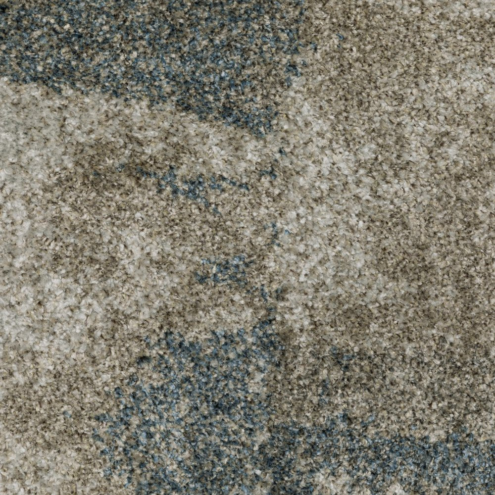 8' Teal Blue And Brown Geometric Distressed Runner Rug