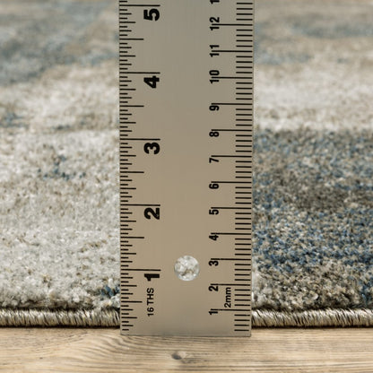 8' Teal Blue And Brown Geometric Distressed Runner Rug