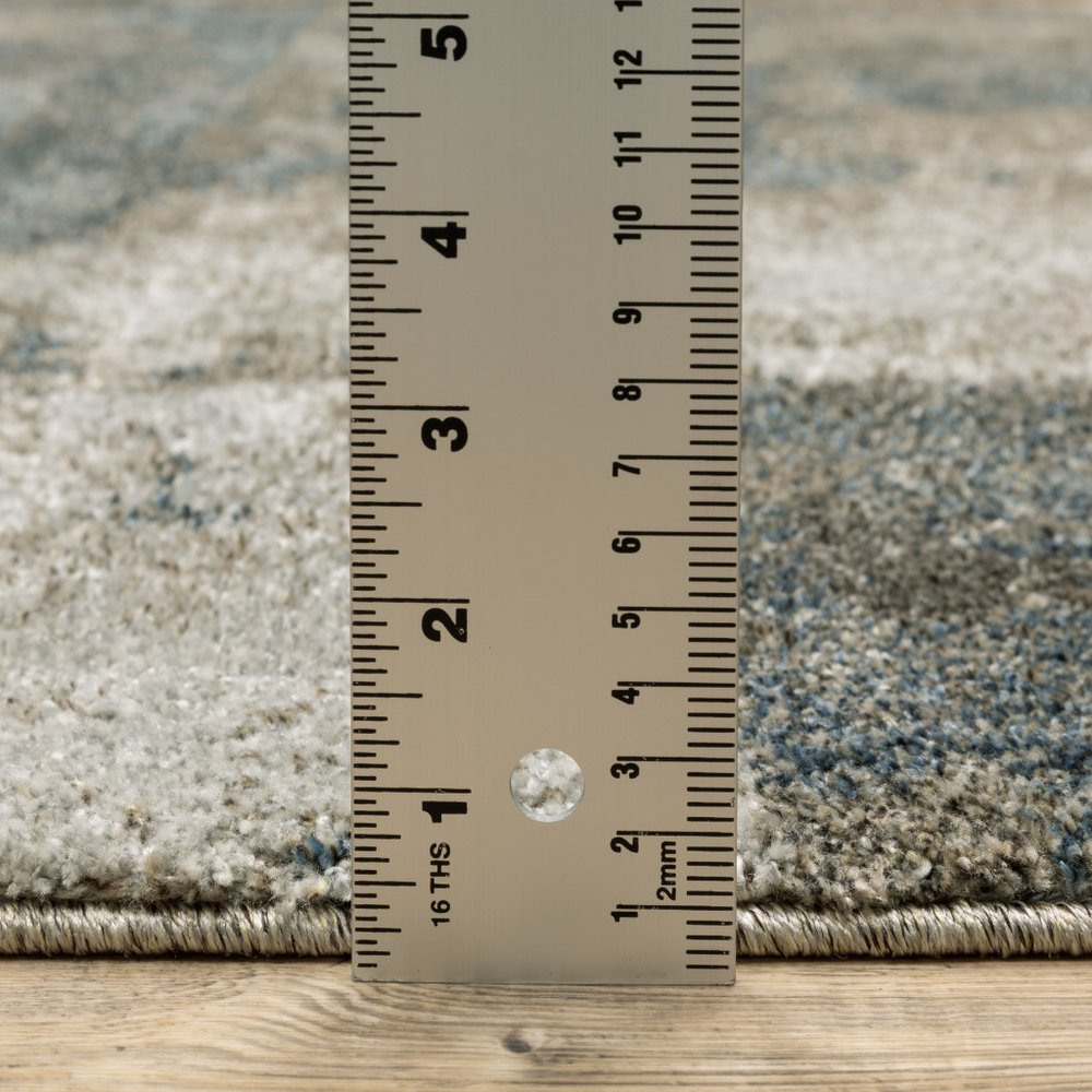 8' Teal Blue And Brown Geometric Distressed Runner Rug