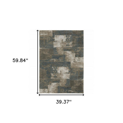 3' X 5' Teal Blue Geometric Power Loom Area Rug