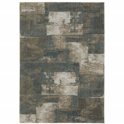 5' X 8' Teal Blue Geometric Power Loom Area Rug