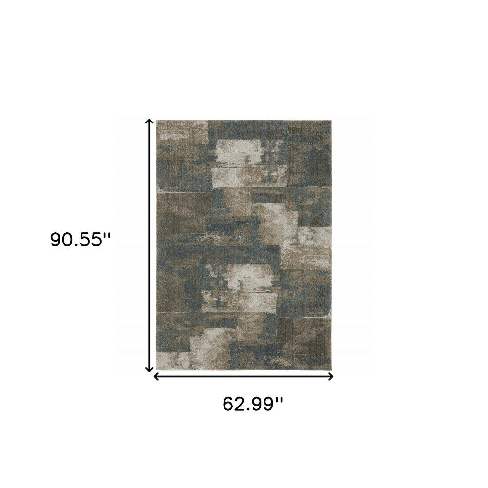 5' X 8' Teal Blue Geometric Power Loom Area Rug