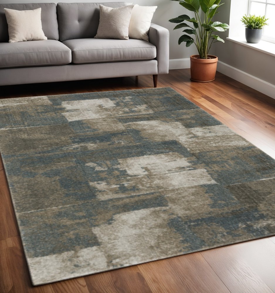 5' X 8' Teal Blue Geometric Power Loom Area Rug