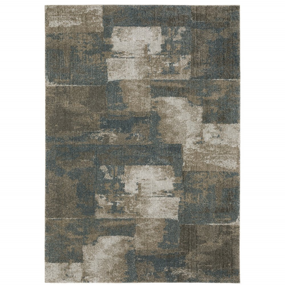 5' X 8' Teal Blue Geometric Power Loom Area Rug