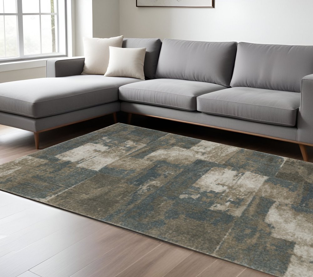 10' X 13' Teal Blue Geometric Power Loom Area Rug