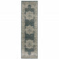 8' Runner Blue and Beige Oriental Power Loom Runner Rug