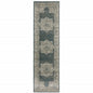 8' Blue And Beige Oriental Runner Rug