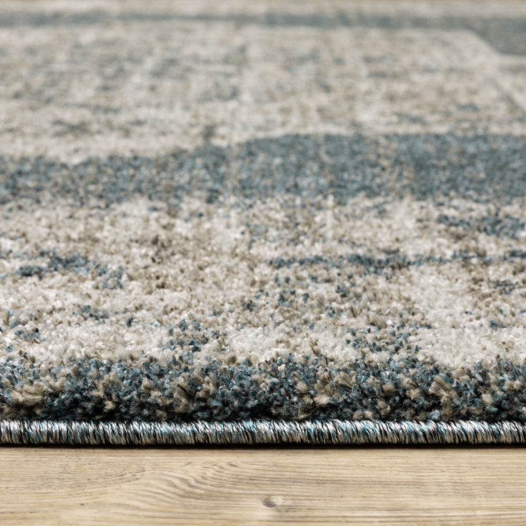 8' Runner Blue and Beige Oriental Power Loom Runner Rug