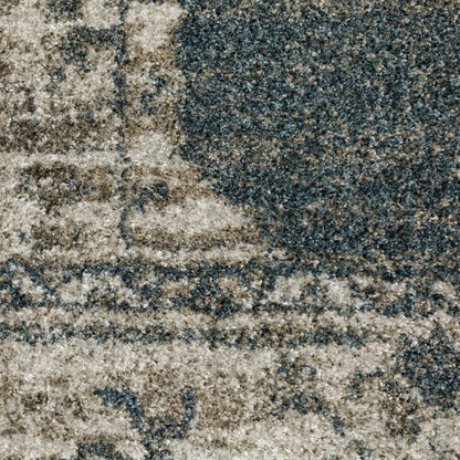 8' Blue And Beige Oriental Runner Rug