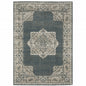 5' X 8' Blue and Beige Oriental Power Loom Area Rug