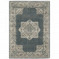 5' X 8' Blue and Beige Oriental Power Loom Area Rug