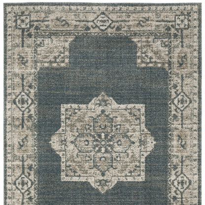 7' X 10' Blue and Beige Oriental Power Loom Area Rug
