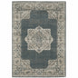 7' X 10' Blue and Beige Oriental Power Loom Area Rug