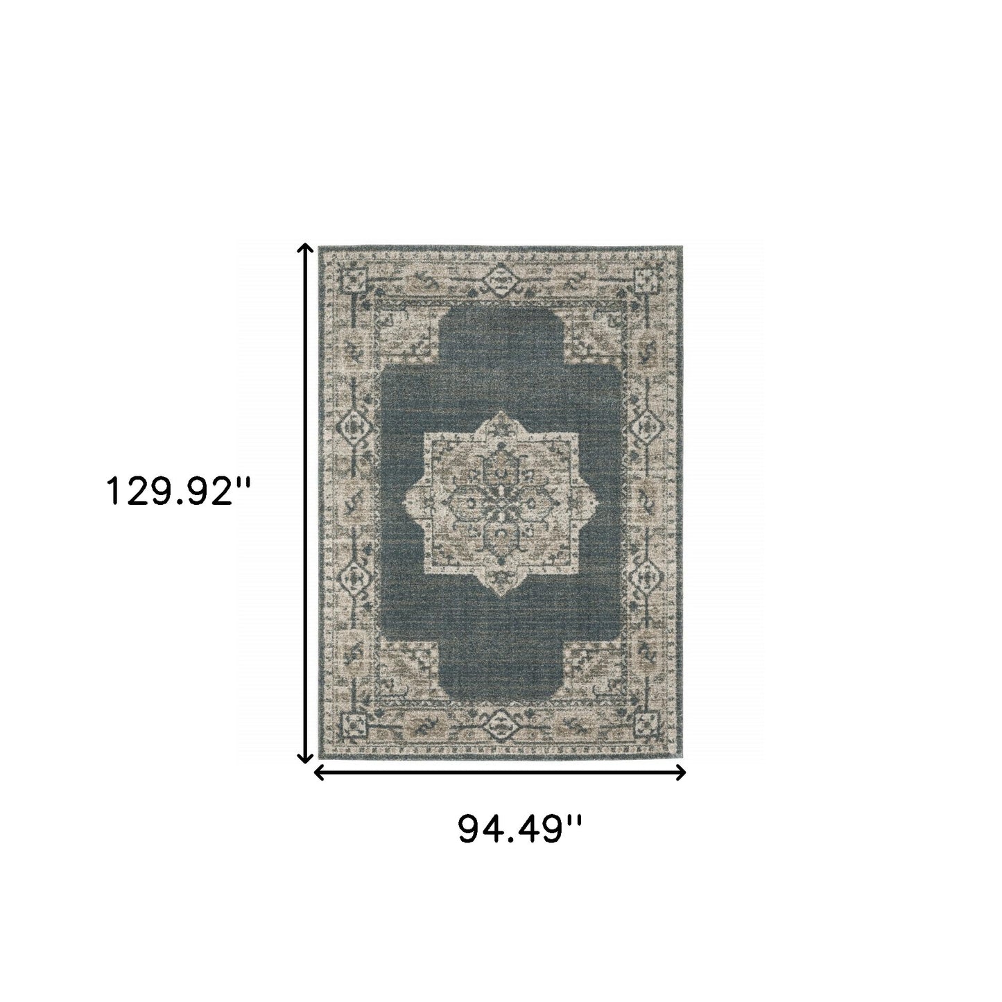 8' X 11' Blue and Beige Oriental Power Loom Area Rug