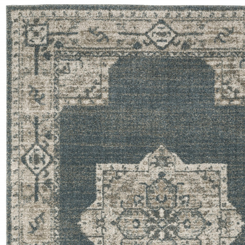 8' X 11' Blue and Beige Oriental Power Loom Area Rug