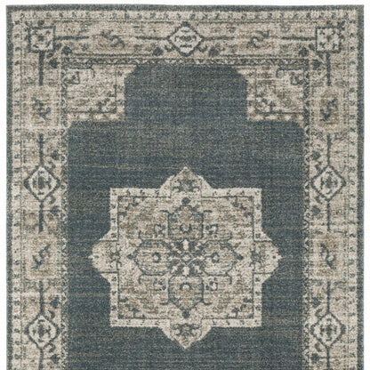 8' X 11' Blue and Beige Oriental Power Loom Area Rug