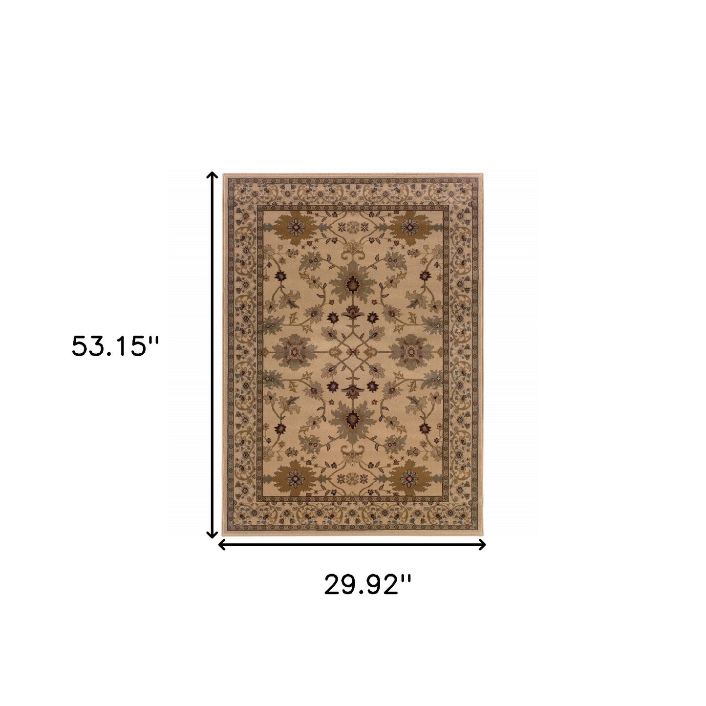 3' X 5' Ivory Oriental Power Loom Stain Resistant Area Rug