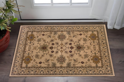 3' X 5' Ivory Oriental Power Loom Stain Resistant Area Rug