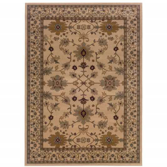 10' X 13' Ivory Oriental Power Loom Stain Resistant Area Rug