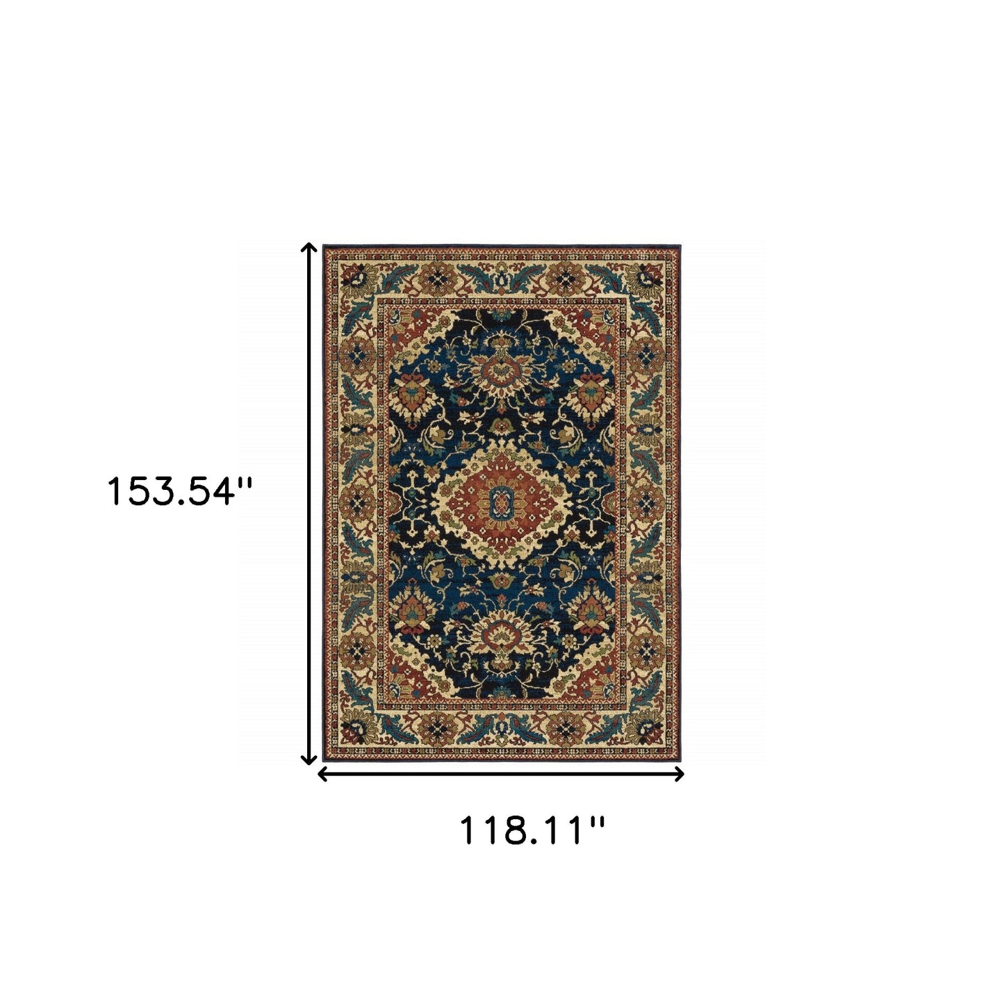 10' X 13' Blue Red And Beige Oriental Power Loom Stain Resistant Area Rug