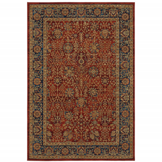 10' X 13' Red And Blue Oriental Power Loom Stain Resistant Area Rug