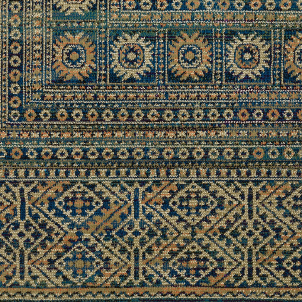 10' X 13' Blue And Gold Oriental Power Loom Stain Resistant Area Rug