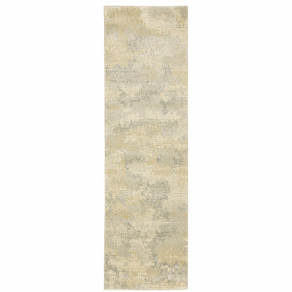 2' X 8' Grey Ivory Beige And Taupe Abstract Power Loom Stain Resistant Runner Rug