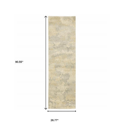 2' X 8' Grey Ivory Beige And Taupe Abstract Power Loom Stain Resistant Runner Rug