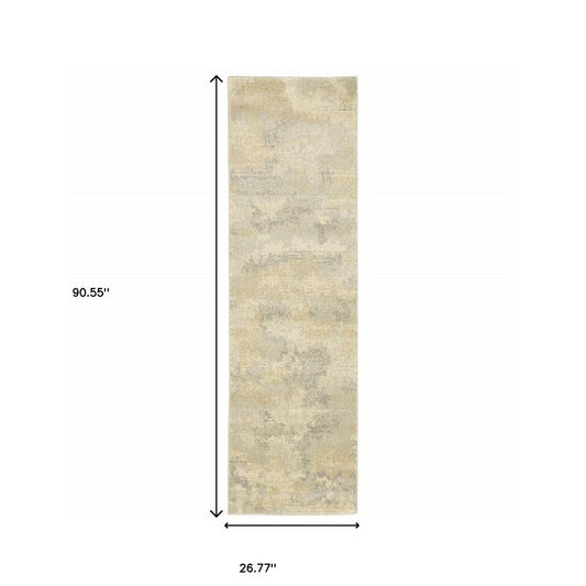 2' X 8' Grey Ivory Beige And Taupe Abstract Power Loom Stain Resistant Runner Rug