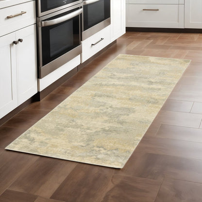 2' X 8' Grey Ivory Beige And Taupe Abstract Power Loom Stain Resistant Runner Rug