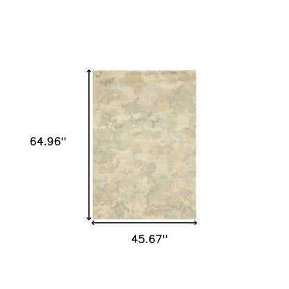 3' X 5' Grey Ivory Beige And Taupe Abstract Power Loom Stain Resistant Area Rug