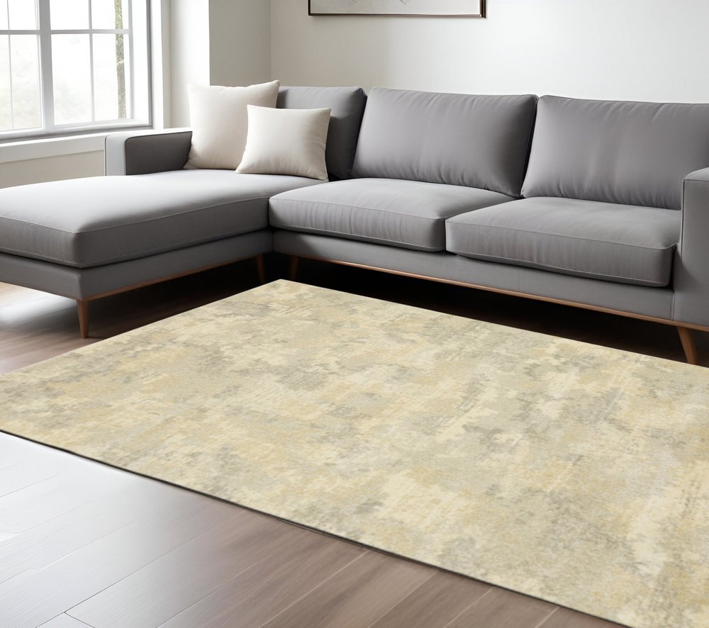 10' X 13' Grey Ivory Beige And Taupe Abstract Power Loom Stain Resistant Area Rug