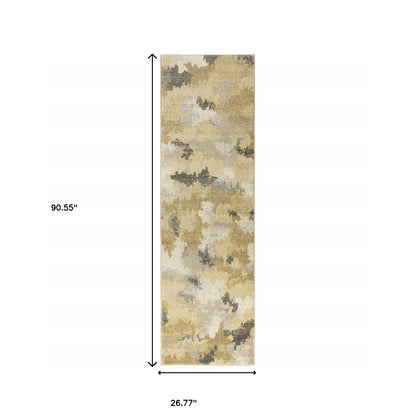 2' X 8' Beige Grey And Gold Abstract Power Loom Stain Resistant Runner Rug