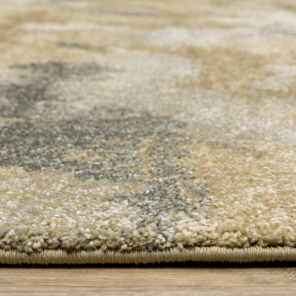 2' X 8' Beige Grey And Gold Abstract Power Loom Stain Resistant Runner Rug