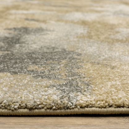 2' X 8' Beige Grey And Gold Abstract Power Loom Stain Resistant Runner Rug