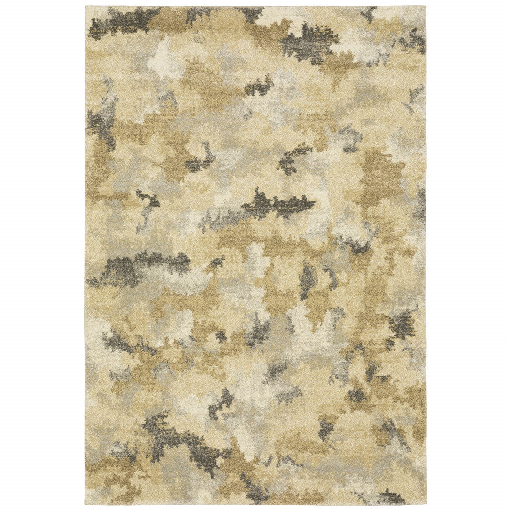 3' X 5' Beige Grey And Gold Abstract Power Loom Stain Resistant Area Rug