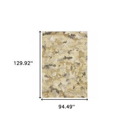 8' X 11' Beige Grey And Gold Abstract Power Loom Stain Resistant Area Rug