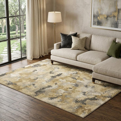 10' X 13' Beige And Gold Abstract Area Rug